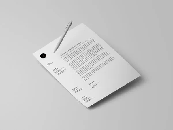 White Letterhead Mockup Along with a Floating Pen 1