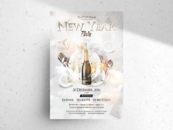 White Minimalistic New Year Party Flyer Template 1