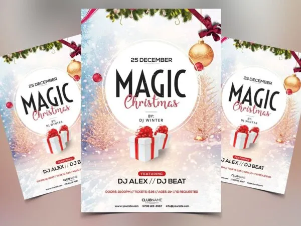 White Ornamental Christmas Party Flyer Template 1