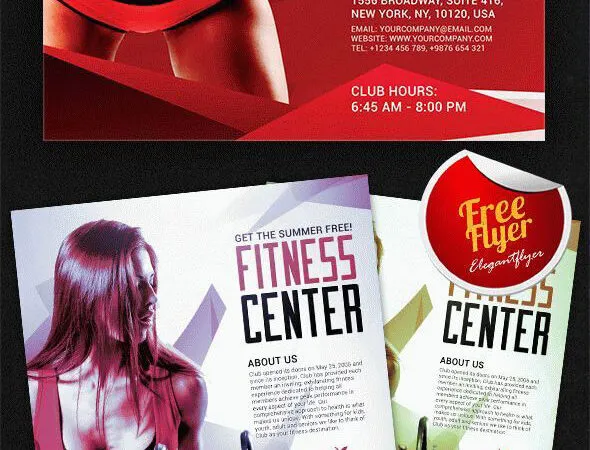 White Red Abstract Geometric Fitness Center Flyer and Facebook Cover Templates 1