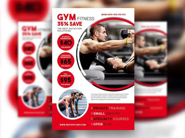 White Red Geometric Fitness Gym Center Flyer Template 1