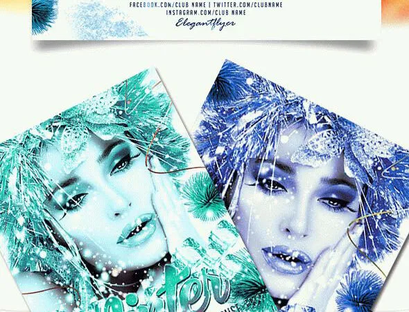 White Snowy Nightclub Party Flyer and Facebook Cover Template 1