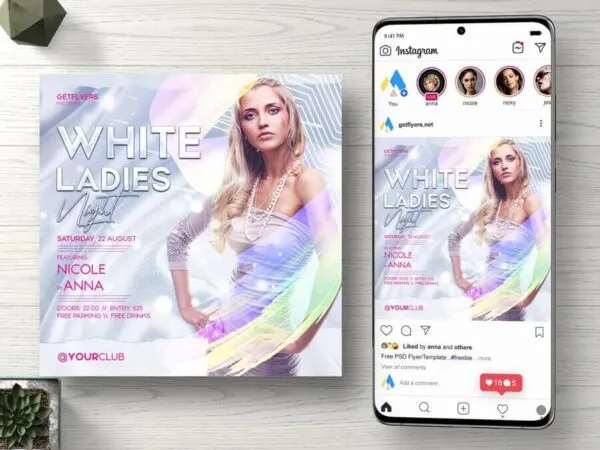 White Sparkly Ladies Night Instagram Post Template 1
