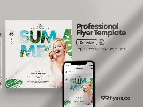 White Tropical Summer Party Flyer Instagram Template 1