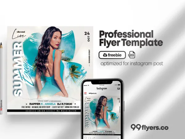 White and Blue Tropical Night Party Flyer Instagram Banner Template 1