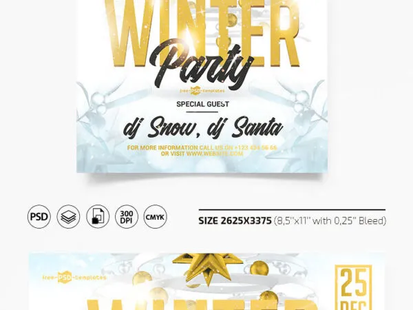 White and Blue Winter Party Flyer Template 1