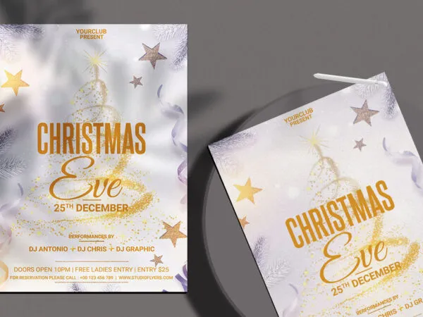 White and Gold Christmas Eve Flyer Template 1