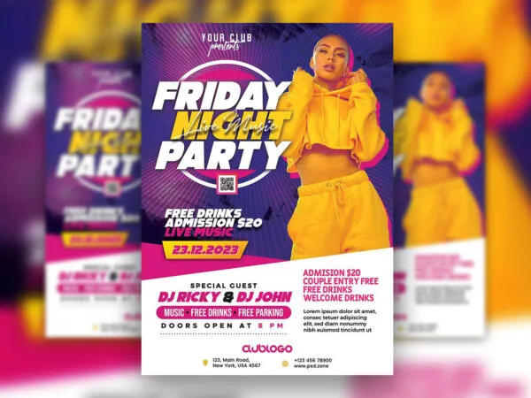 White and Purple Club Party Flyer Template 1