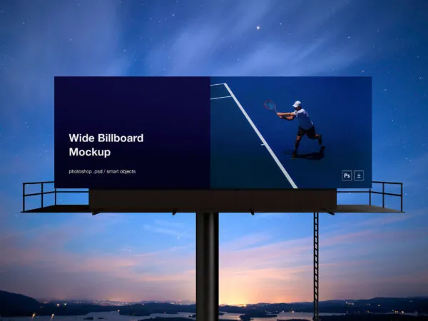 Wide Billboard Mockup on a Striking Background of Sky 1