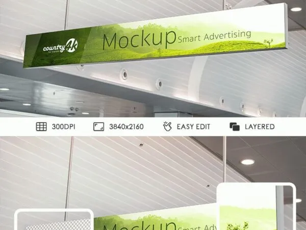 Wide Indoor Advertising Banner Mockup 1