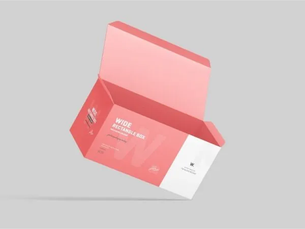 Wide Rectangle Box Packaging Mockup in 4 Sights 1