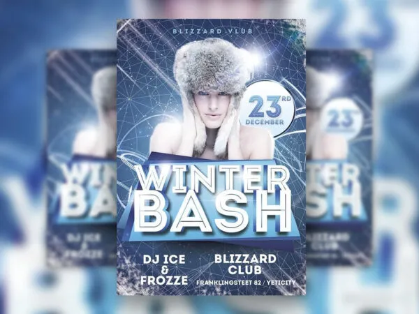 Winter Bash Party Flyer Template with a Snowy Background 1