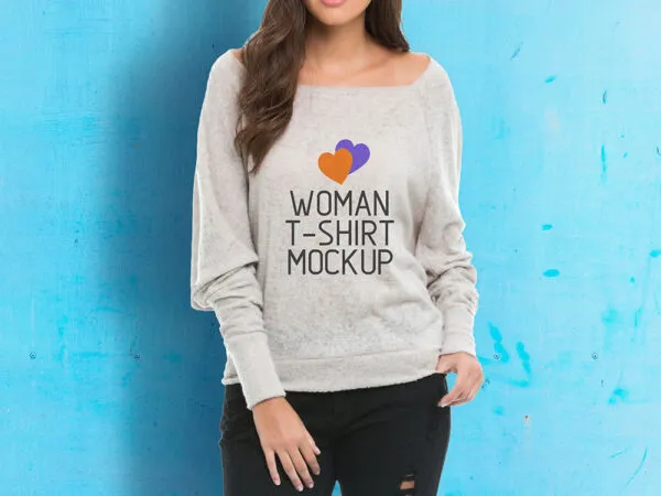 Woman Wearing a Loose Sweater Mockup 1