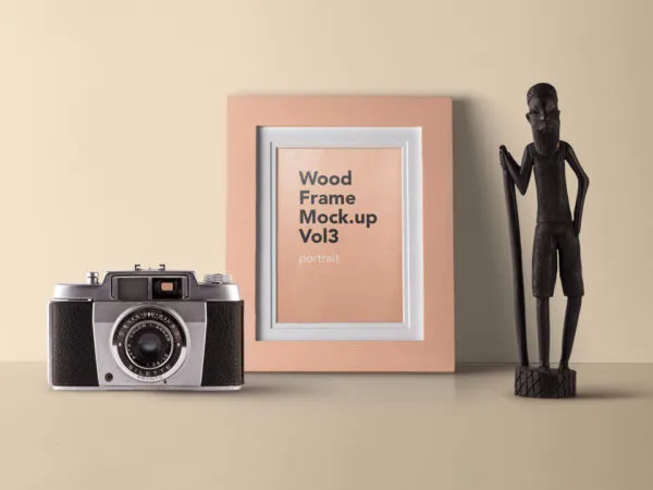 Wooden Frame Mockup Along with Decorative Camera 1