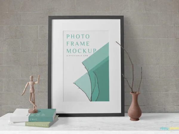 Wooden Frame Mockup with Books and Decorative Elements 1