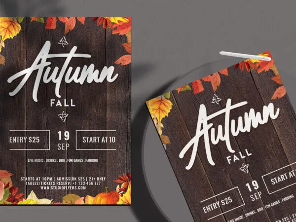 Wooden Leafy Border Fall Event Flyer Template 1