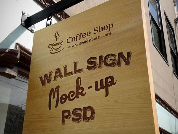 Wooden Outdoor Hanging Shop Wall Sign Mockup 1