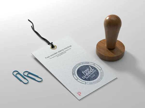Wooden Stamp and Hang Tag Mockup with Paper Clips 1