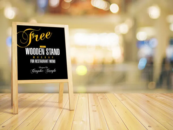 Wooden Stand Mockup for Restaurant Menu with Blur Background 1