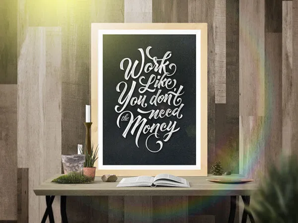 Wooden Wall Photo Frame on a Table Mockup 1