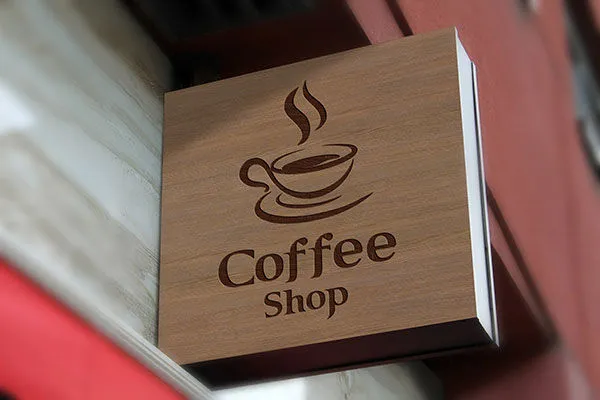 Wooden Wall mounted Shop Sign Board with Engraved Logo Mockup 1