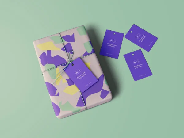 Wrapped Gift Mockup Along with Tags 1