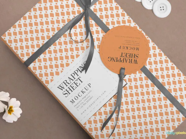 Wrapping Paper with Round Tag Mockup 1