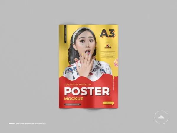 Wrinkled Advertising A3 Poster Mockup 1
