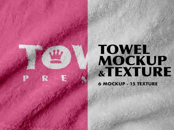 Wrinkled Towel with Printed Logo in Top View Mockup 1