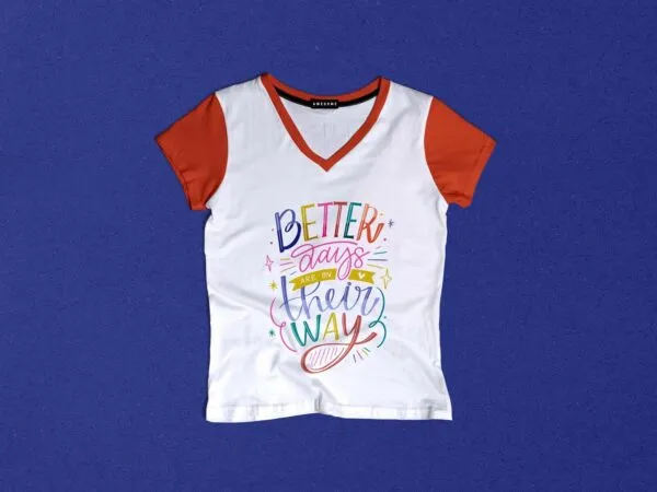 Wrinkled V Neck T Shirt Mockup in Front View 1