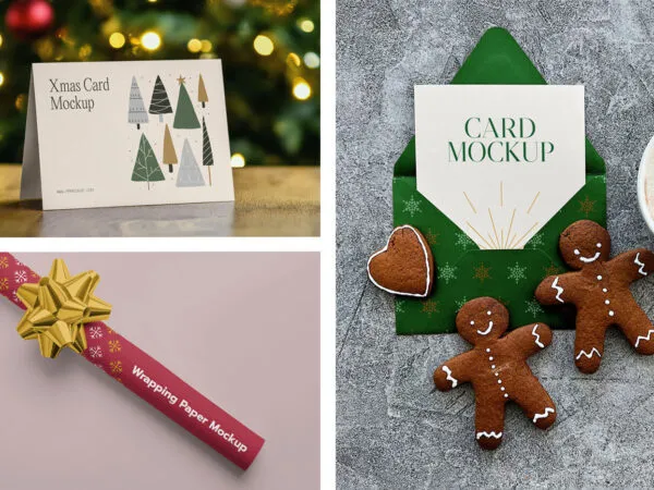 Xmas Card and Wrapping Paper Mockups 1