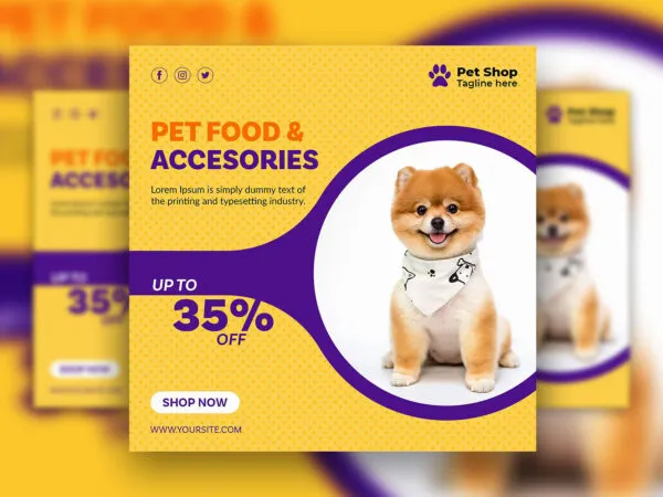 Yellow Dotted Pet Shop Flyer Instagram Post Template 1