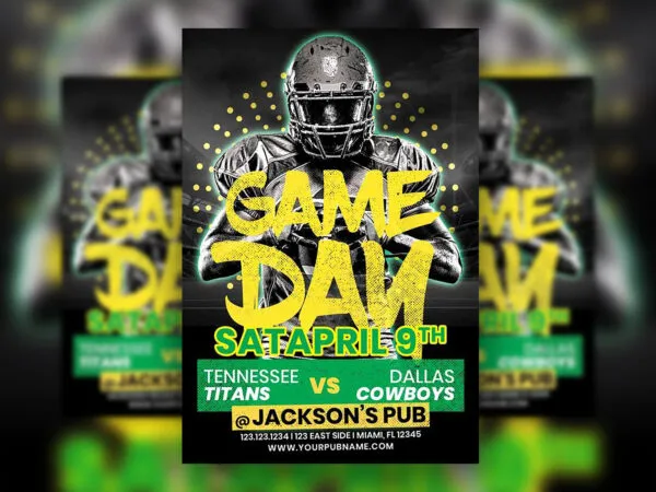 Yellow Green Gray American Football Flyer Template 1