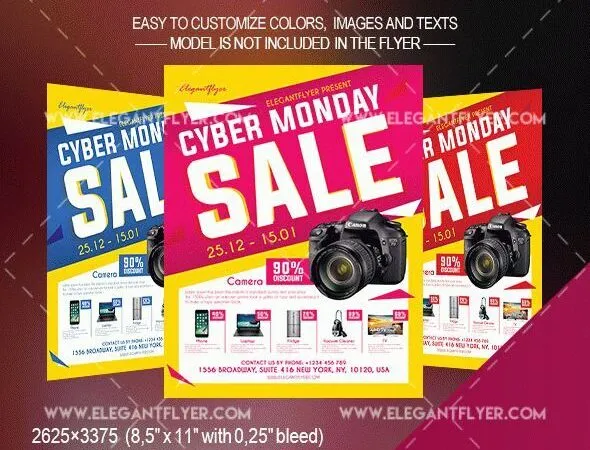 Yellow Grid Cyber Monday Sale Flyer and Facebook Cover Template 1