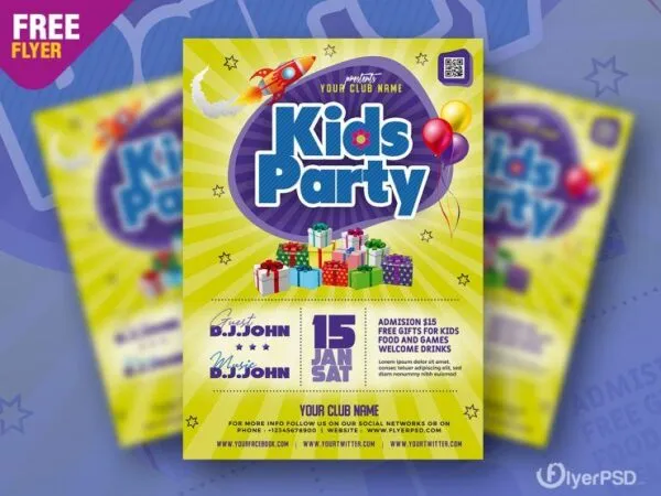 Yellow Kids Party Flyer Template 1