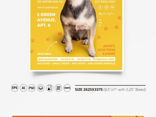 Yellow Orange Modern Dog Adoption Flyer Along with Facebook Cover Templates 1