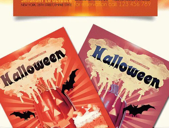 Yellow Orange Thematic Halloween Party Flyer and Facebook Cover Templates 1