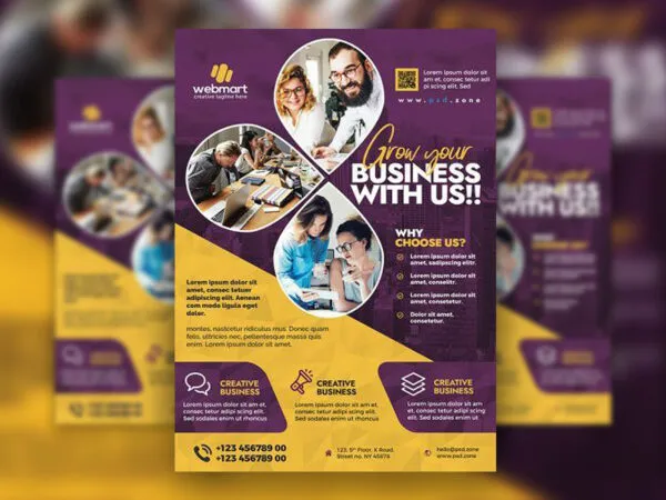 Yellow Purple Abstract Corporate Business Marketing Flyer Template 1