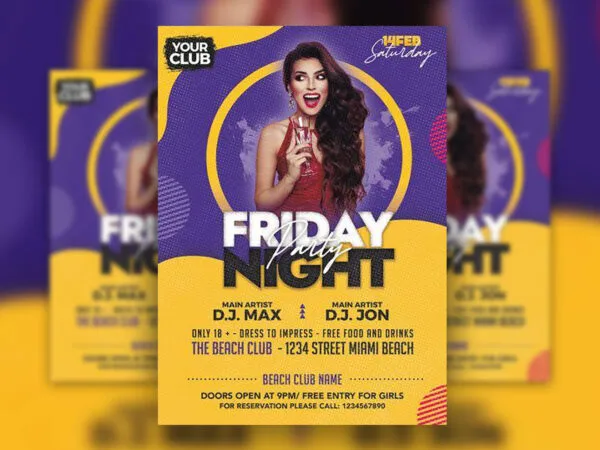 Yellow Purple Abstract Night Party Flyer Template 1