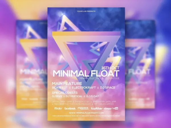 Yellow Purple Blue 3D Geometric Party Flyer Template 1