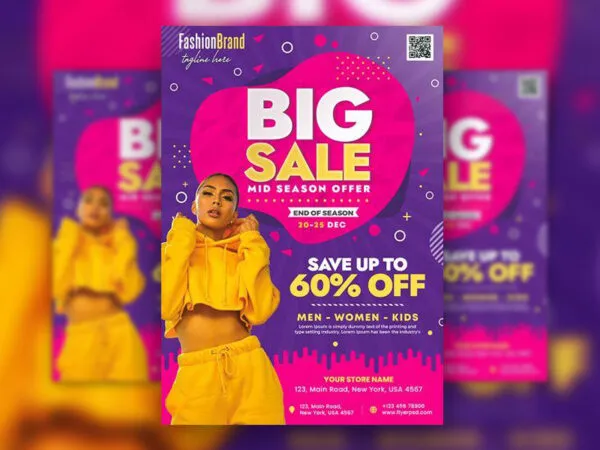 Yellow Purple Pink Fluid Sale Event Flyer Template 1