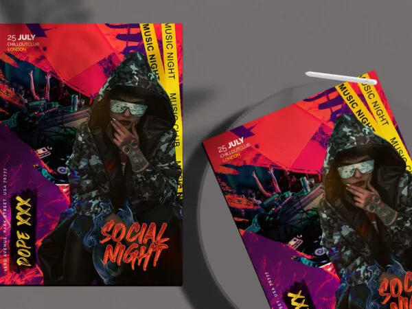 Yellow Purple Red Modern Night Party Flyer Template 1