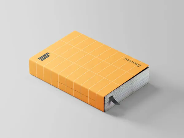 Yellow Thick Plaid Softcover Book with a Bookmark Between Pages Mockup 1