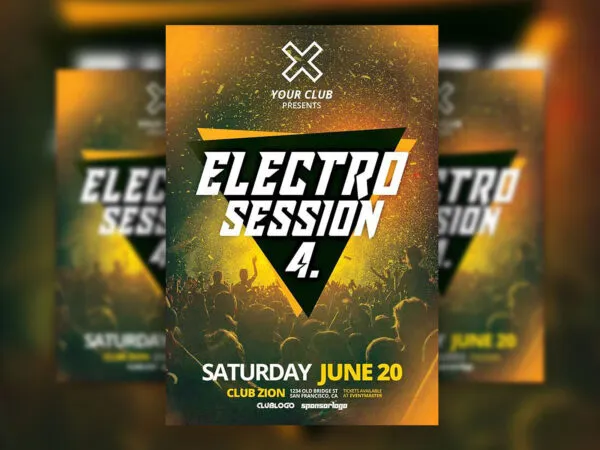 Yellow Triangle Music Event Flyer Template 1