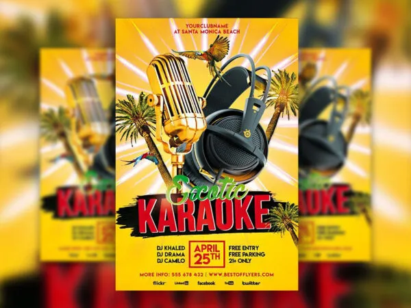 Yellow Tropical Karaoke Party Flyer Template 1