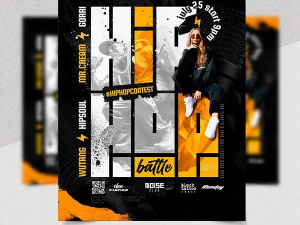 Yellow and Black Hip Hop Battle Club Flyer Template 1