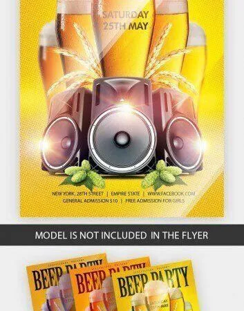 Yellow and Glitter Beer Party Flyer Template 1