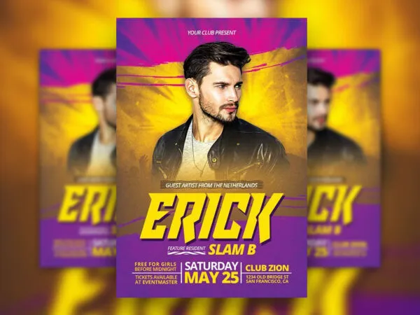 Yellow and Purple DJ Night Flyer Template 1