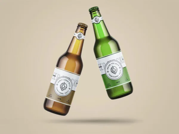a Pair of Classic Levitating Beer Bottle Mockup 1