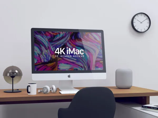 iMac Screen Website Mockup on a Minimalistic Work Desk 1